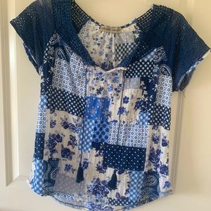Absolute famous blue half sleeve blouse floral